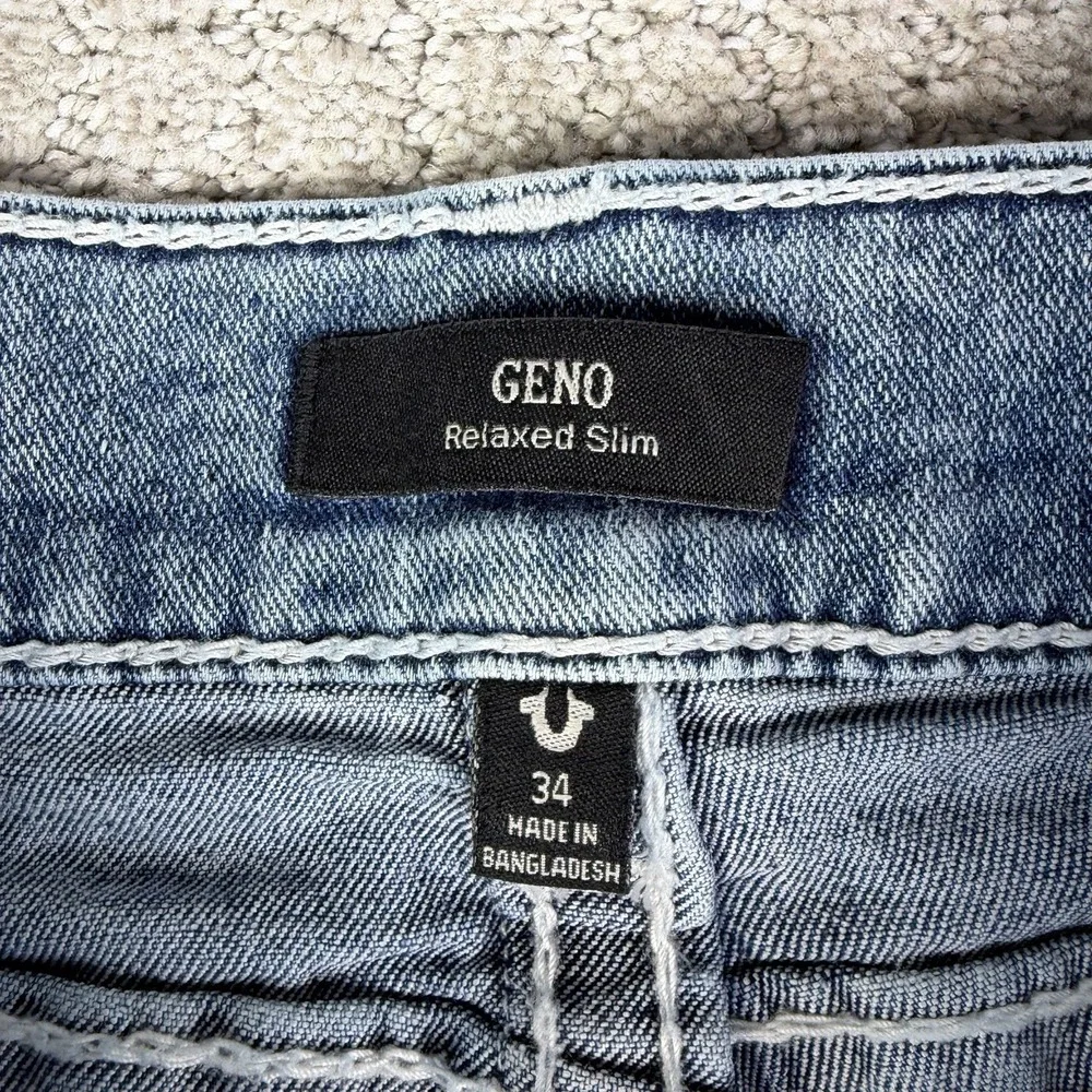 True Religion Geno Men's 34 Denim Jean Shorts Cut Off Frayed Hem Medium Blue